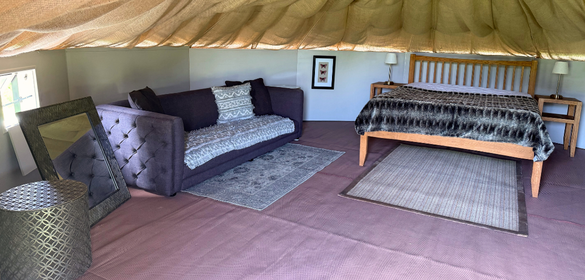 inside glamping tent Peak District campsite